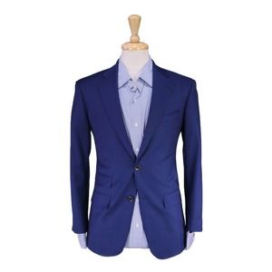 Custom Made! Bespoke Solid Dark Royal Blue 2-Btn Slim Fit Ticket Pkt Blazer 34S